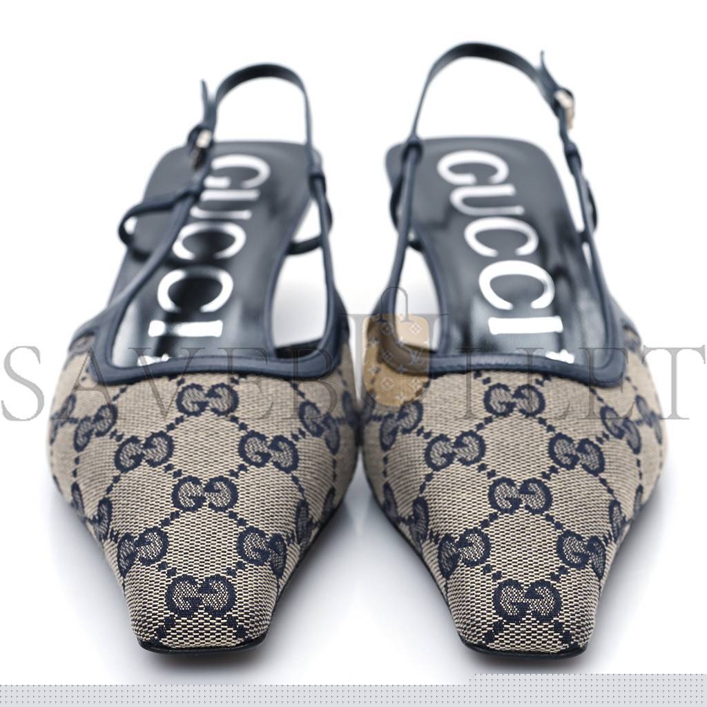 G*u*i gg monogram malaga kid square g 35mm slingback pumps 38 beige blue p00677619